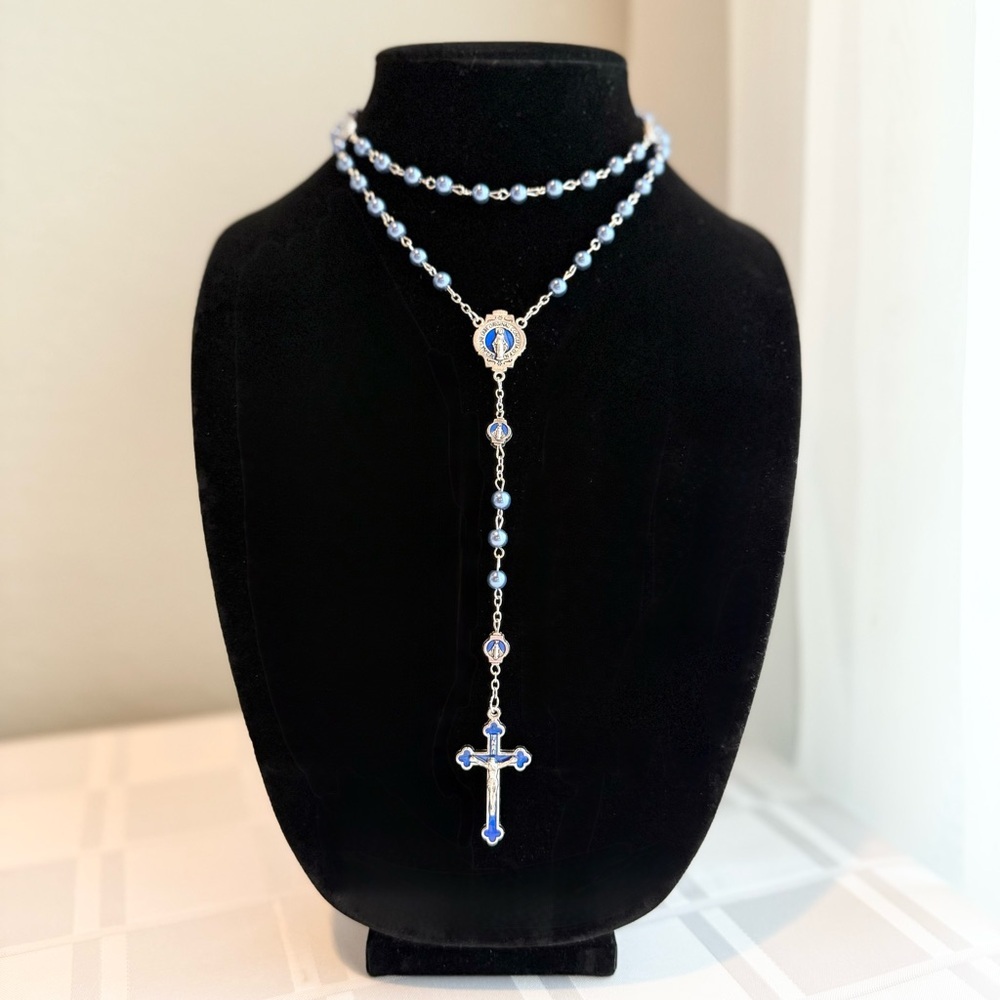 Catholic Virgin Mary Blue Prayer Rosary